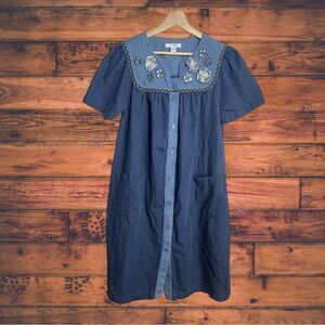 5 for $25🔥Go Softly Patio Denim Button‎ Front Embroidered Dress Small